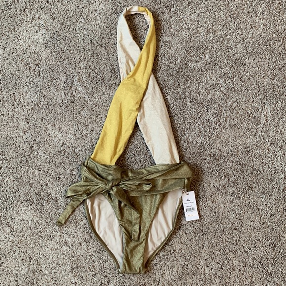 PQ Alex One Piece With Plunge Neck And Foldover Waist Detail in Haven Gold - Picture 4 of 13